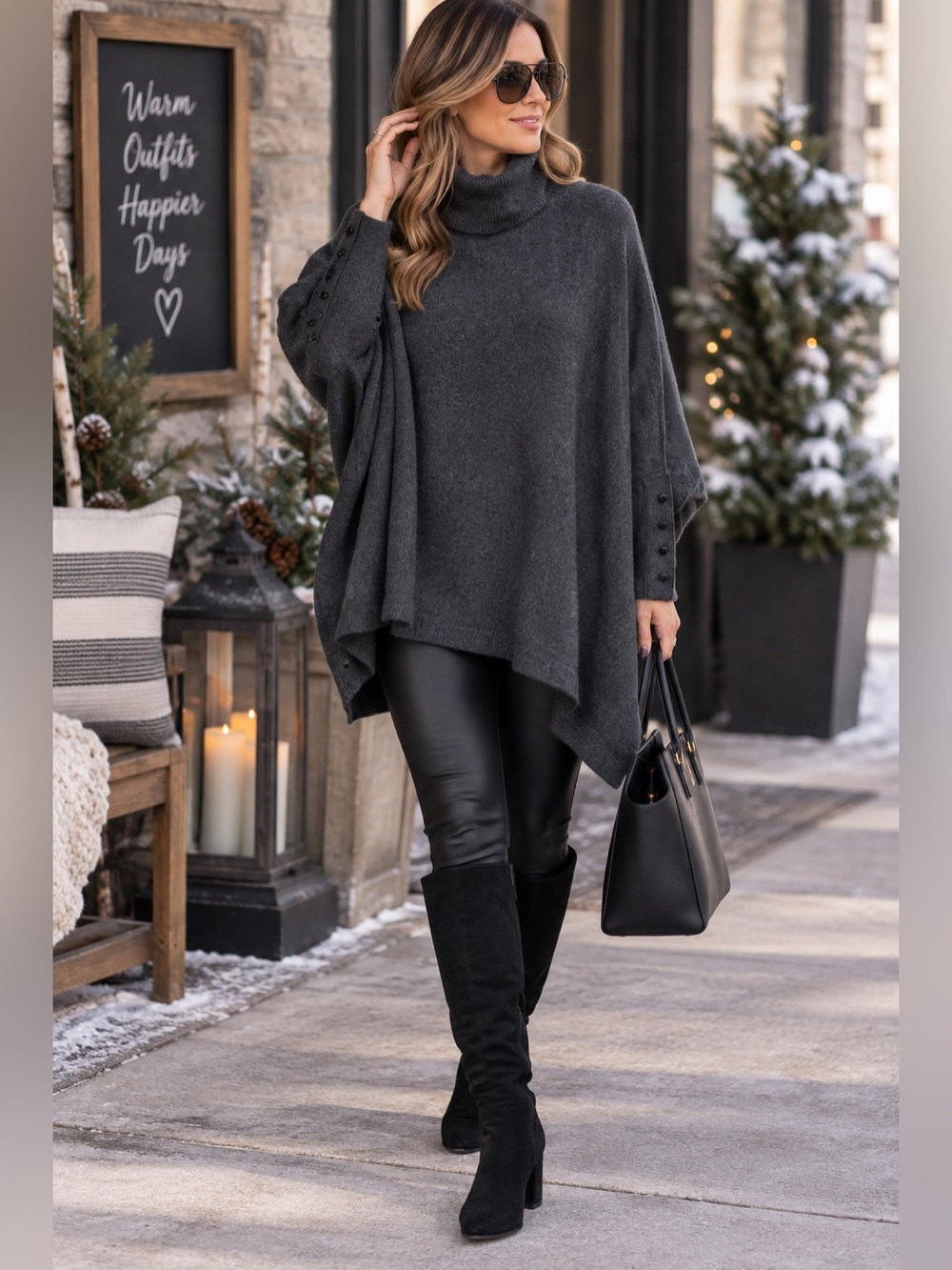 Alfani Women's Gray Turtleneck Poncho Long Sleeve Sweater Size Small